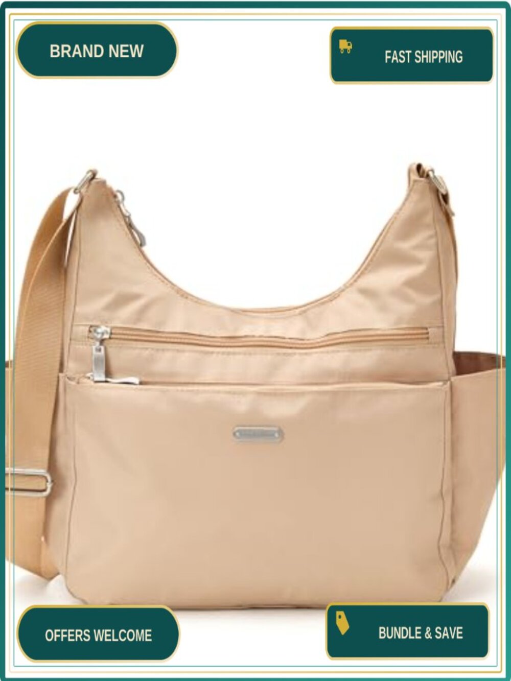Essential Hobo Crossbody Bag Lightweight Nylon RFID Washable